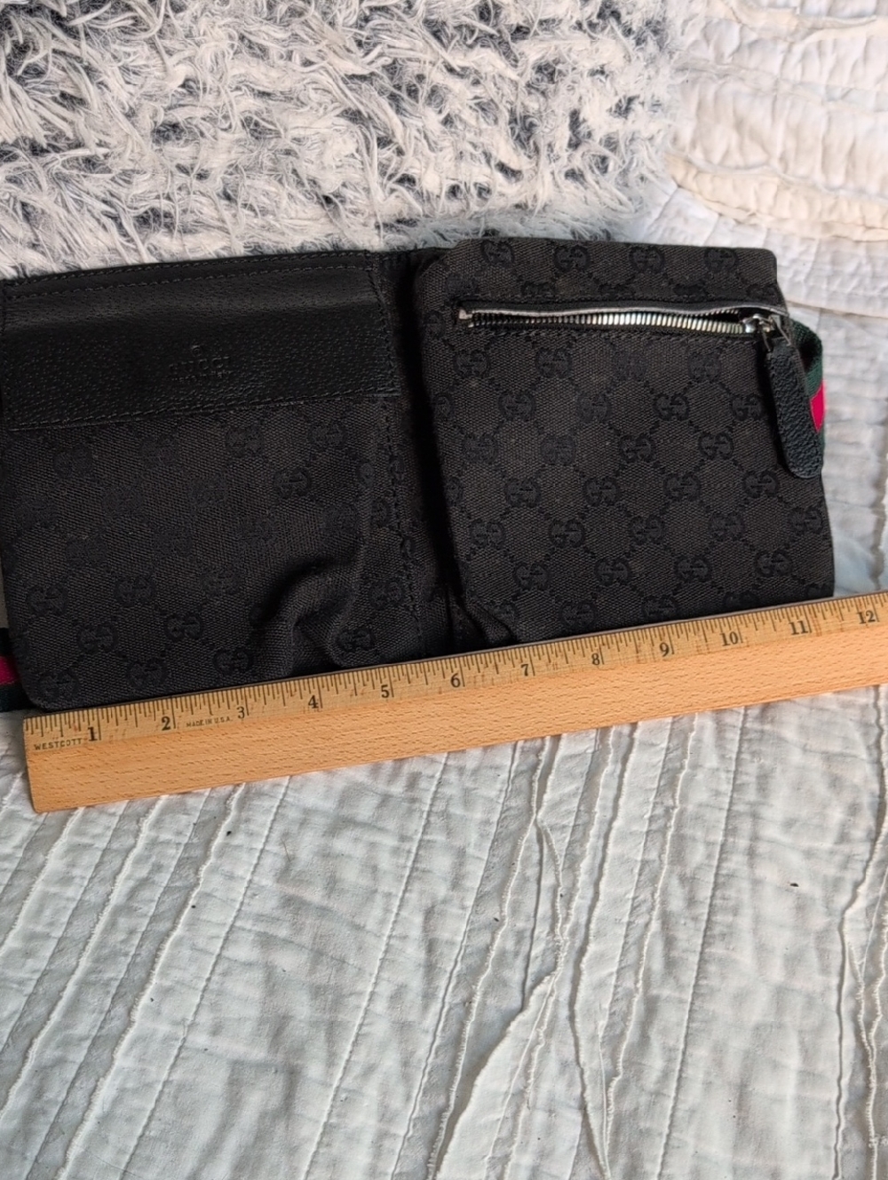 Gucci Black GG Monogram Hip or Side Body Bag with Signature Web Strap - Picture 7 of 12